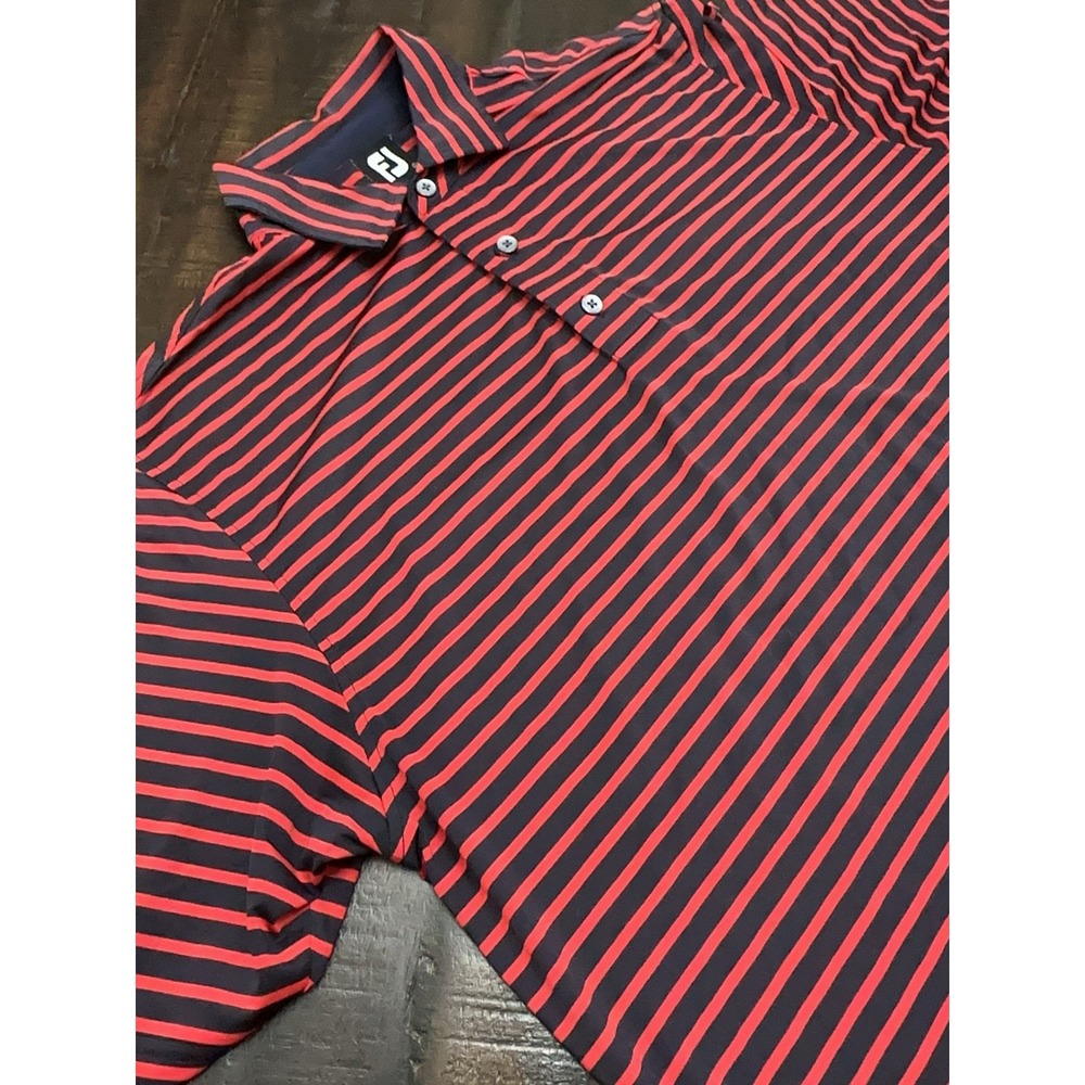 FootJoy Polo Shirt Mens Large Blue Red Stripe Golf Performance Stretch Jersey